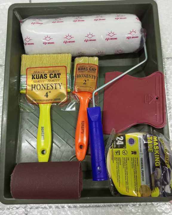 Paket hemat alat cat tembok azkatama paint kuas roll baki cat kuas