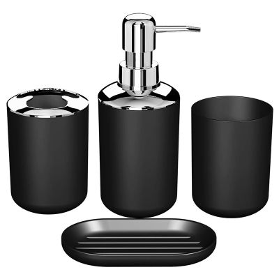 4 Pcs Plastic Bathroom Accessory Set,Bath Toilet Brush Accessories Set with Toothbrush Holder,Toothbrush Cup