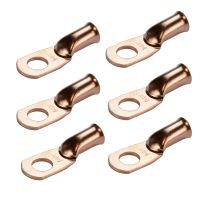 25/10/6/2PCS 3/8 quot; 5/16 quot; 1/4 quot;Wire Ring Lugs Bare Copper 6 AWG Gauge Connectors Crimp Terminals Kit Assortment