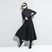 [EAM] High Elastic Waist Black Brief Long Wide Leg Trousers New Loose Fit Pants Women Fashion Tide Spring Autumn 2022 1DA610