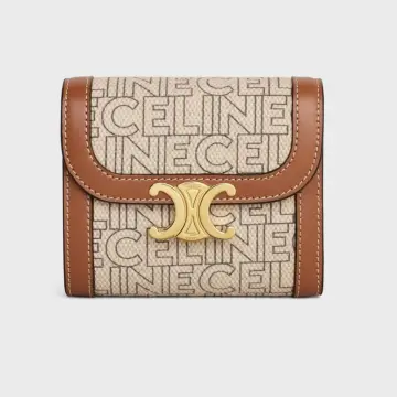 WALLET ON CHAIN TRIOMPHE IN TEXTILE AND CALFSKIN - NATURAL / TAN