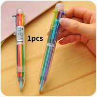 เครื่องเขียนในปากกาน้ำมันปากกาปากกาลูกลื่นแบบกดสีทำรายงานด้วยมือ6สีแบบกดหลากปากกาลูกลื่นสี