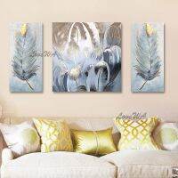 100 Handmade 3 Panel Canvas Wall Art Beautiful Golden Feather Home Decoration Painting High Quality Modern Picture No Framed