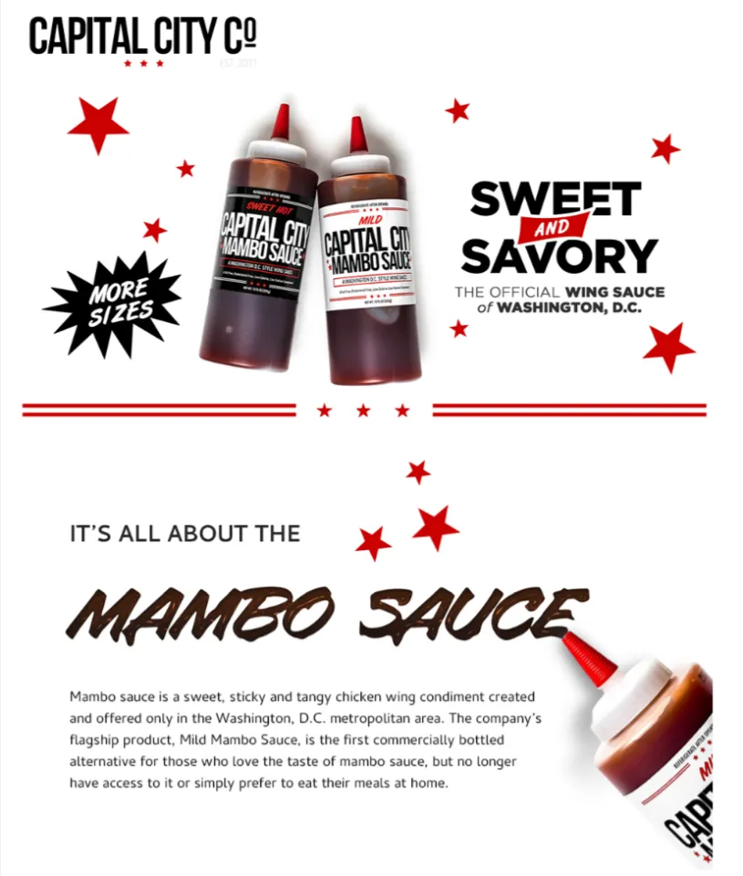 Capital City Mambo Sauce - Mild Recipe | Washington DC Wing Sauces |  Perfect Condiment Topping for Wings, Chicken, Pork, Beef, Seafood, Burgers,  Rice