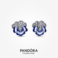 Official Store Pandora Blue Pansy Flower Stud Earrings