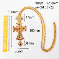 Crown Pectoral Cross Orthodox Jesus Crucifix Necklace Retro Religious crystal necklace Men &amp; women chain Long Necklace with box