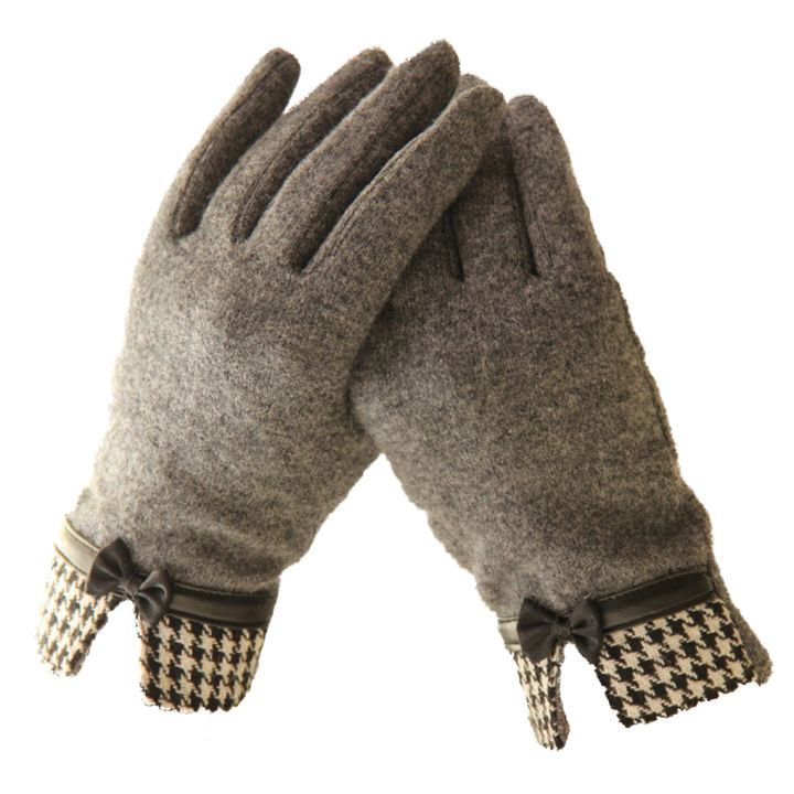 ถุงมือหน้าจอสัมผัสผูกโบว์ถุงมือผ้าแคชเมียร์ผู้หญิงหญิงสาว1คู่ถุงมือพิมพ์ข้อความได้สำหรับฤดูหนาว