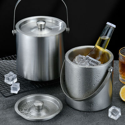 1.6L Stainless Steel Ice Bucket Insulated Chilling Wine Beer Cooler Champagne Cooler for Beach BBQ Party Ice Bucket with Lid