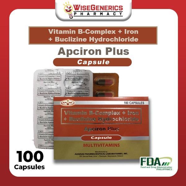 APCIRON PLUS (Vit B Complex Iron Buclizine) 100 Capsules | Lazada PH