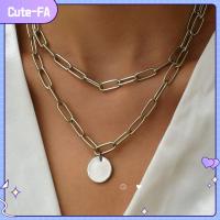 CUTE-FA 2pcs โลหะผสมอัลลอยด์ สร้อยคอสำหรับผู้หญิง กลมกลมๆ วินเทจ โชคเกอร์ ของใหม่ ทองเงินเงิน จี้คอ สำหรับผู้หญิง