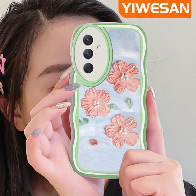 Jlingji เคส A24ปลอกสำหรับ Samsung มุกแวววาวปกป้องทนทานต่อรอยขีดข่วนเคสมือถือกันกระแทกแบบใสนิ่มลายดอกไม้สีชมพูส้มส้มเคสโทรศัพท์