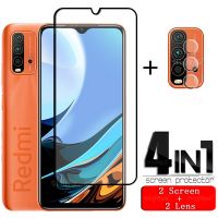 ◾ 4-In-1สำหรับ Xiaomi R Edmi 9ครั้งแก้วสำหรับ R Edmi 9ครั้งป้องกันหน้าจอเต็มกาว HD กระจกนิรภัยสำหรับ Xiaomi R Edmi 9A 9C 9ครั้งเลนส์แก้ว