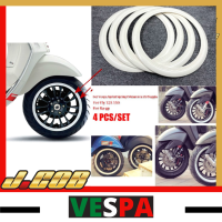 Vespa Sprint Primavera Fly125 150 Ra-GP 12นิ้ว4ชิ้นยางรถยนต์ย้อนยุคสีขาวดุมล้อฝาครอบวงแหวนชนิดยึดติดข้าง
