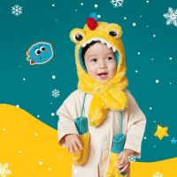 ◑  New Winter Hat Scarf Gloves Set For Kids 1-8 Years Boys Girls Children Cotton Warm Beanies Cap Cute Dinosaur Hat Scarf