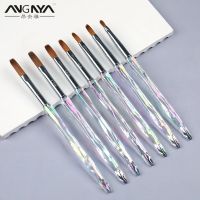 ANGNYA 100% Pure Kolinsky Acrylic Nail Brush Crimped Brush Transparent Crystal Rod Liquid Powder Nail Art Extension Builder Pen Artist Brushes Tools