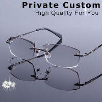 Business Style Mens Rimless Eyeglasses Diamond Cutting Reading Glasses Optical Prescription Clear Computer Myopia