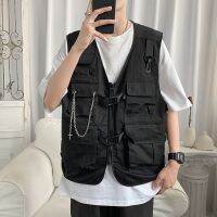 CODTheresa Finger Casual Fashion Men Vest Streetwear Punk Cargo Vest Mult Practical Pockets Men Jackets Sleeveless Techwear 4 Seasons Men Clothing