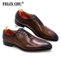 Classic Whole-Cut Mens Oxford Dress Shoes Leather Calfskin Mens Shoes Handmade Lace Up Formal Wedding Shoes for Men