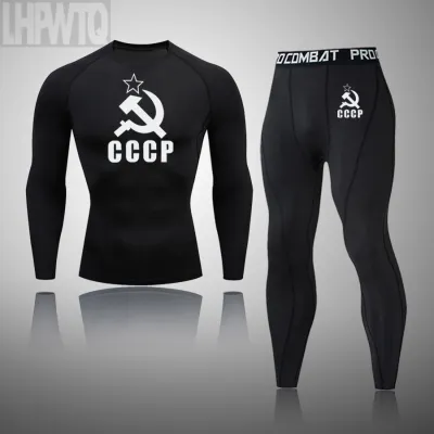 CCCP Thermal Underwear Set Mens Sportswear Running Training Warm Base Layer Compression Tights Jogging Suit Mens Gym