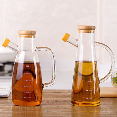580700ml Transparent Glass Oil Bottle with lid Handle Scale Heat-resistant Lecythus Soy Vinegar Sauce Container Kitchen Tools