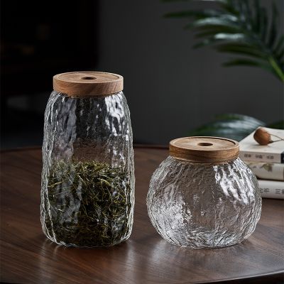 GIANXI Retro Glass Airtight Canister Kitchen Storage Bottles Jar Wood Lid Sealed Food Container Tea Coffee Beans Grains Candy