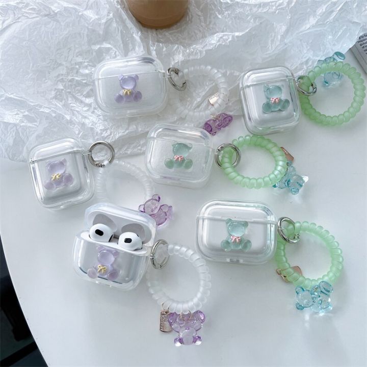 ins-korea-cute-3d-candy-bear-transparent-earphone-case-for-airpods-3-1-2-pro-anti-lost-rope-bluetooth-headphone-soft-cover-box-headphones-accessories