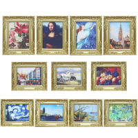 Miniature Dollhouse Painting Dollhouse Art Oil Painting 1:12 Dollhouse Miniature Golden Frame Wall Picture Decoration Accessories presents