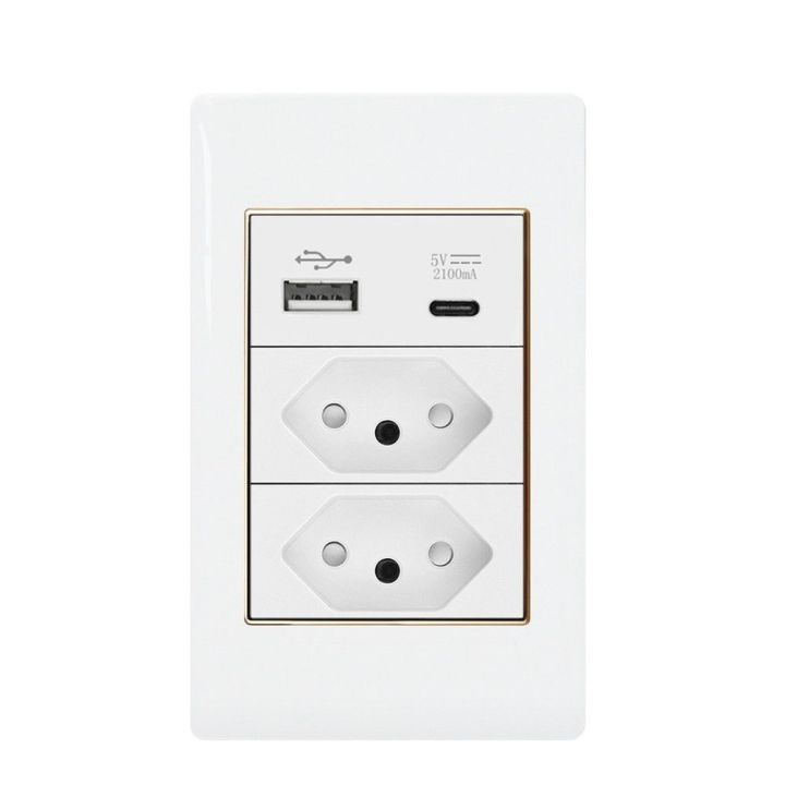 brazil-socket-with-usb-type-c-10a-20a-wall-outlet-118x72mm-pc-glass-stainless-steel-panel-home-improvement