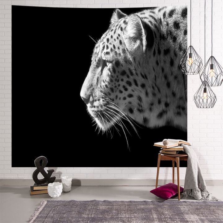 warm-nordic-ins-animal-tapestry-american-home-decoration-hanging-cloth-mural-beach-towel-tapestry-black-and-white-lion-printing-blanket