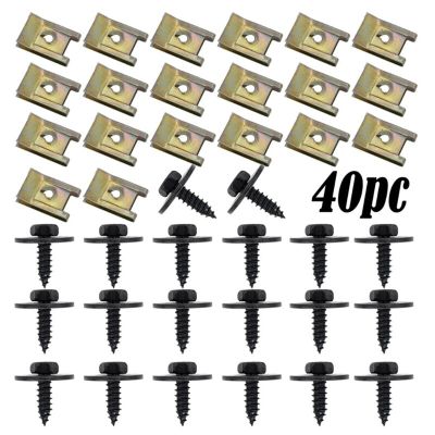 40x Car Fastener Self-Tapping Screw Base U Type J98+J260 Under Tray Nut Clip Automobile Engine Fender Bumper Plate Clamp Nails  Screws Fasteners