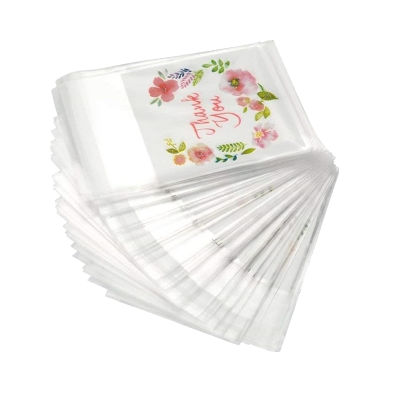 400Pcs Thank You Plastic Bags Pink Flower Self Adhesive Cookie Mini Candy Packaging Biscuit Roasting DIY Gift Favor Bags