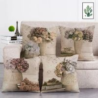 Vintage Style Potted Plant Flower Printed Retro Cushion Cover Linen Throw Pillow Car Home Decoration Decorative Pillowcase T343 Cushion Cover