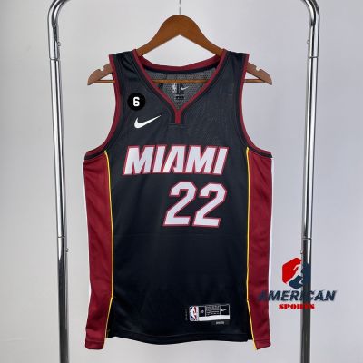 เสื้อยืด NBA (เย็บ) 2022 Jimmy Butler jersey Miami Heat สีดํา สีแดง สีขาว 2021/22 T-