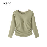 LORIOT เสื้อทีเชิ้ตผู้หญิงเสื้อทีเชิ้ตเสื้อ SA1541ลำลองเซ็กซี่แนวเกาหลีแขนยาวเสื้อยืดกลมคอ