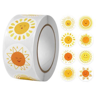 100-500pcs 8 Styles Round Cartoon Sun Smiley Kids Reward Stickers Party Handmade Scrapbooking Gift Packaging Seal Label Stickers Labels