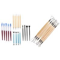 6 Pcs 8 Inch Double Ended SculptorS Carving Tool Wooden Handle &amp; 18 Pcs Ball Stylus Dotting Tools Clay Tools Sculpture Modeling Tools Art Carving Modeling Embossing Sets