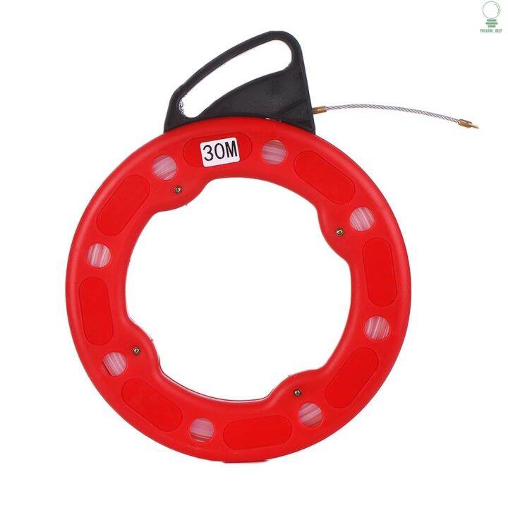 self-30m-fiberglass-fish-tape-reel-puller-conductive-electrical-cable-puller-with-impact-case-electric-or-communication-wire-puller-use-for-drywall-ceiling-under-rug-conduit-or-pipe