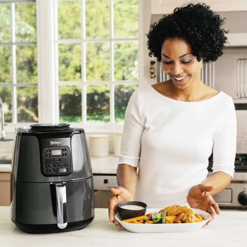 Ninja Air Fryer, 1550-Watt Programmable Base for Air Frying, Roasting,  Reheating & Dehydrating with 4-Quart Ceramic Coated Basket (AF101),  Black/Gray - Shop - TexasRealFood