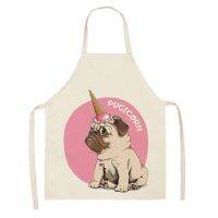 Cute Donut Pug Print Sleeveless Apron Cotton Linen Kitchen Utensils Household Baking Studio Anti Dirt Coat Waist Aprons