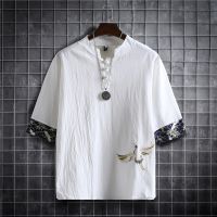 M-5XL Plus Size Shirts For Men Half Sleeve Frog Button Spring Summer Streetwear Cotton Linen Chinese Style Blouses Man Clothing