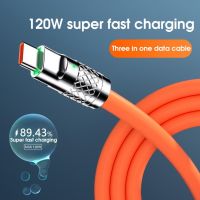 ▥✙✎ 120W Super Fast Charging Cable For Android Apple Type-C Super Fast Charge With Lamp Three-in-One Data Cable Power Cords 3in1