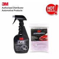 3M Tire Restorer 16 oz  &amp;Microfiber DETAILING CLOTH 50CMX50CM ชุดดูแลรักษารถยนต์  3เอ็ม น้ำยาเคลือบยางรถ และ ผ้าเช็ดรถ ไมโครไฟเบอร์ สำหรับทำความสะอาดรถ