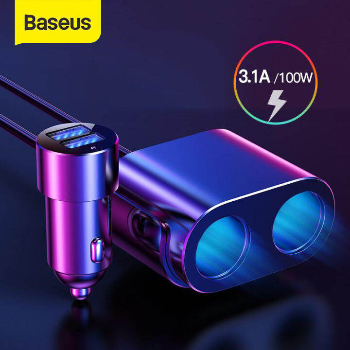 Baseus Car Splitter Socket 12V24V Dual USB Car Charger Socket 100W Car