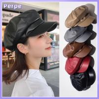 PERPE Pure Color Women Octagonal Cap Duck Tongue Cap PU Leather Beret Hat