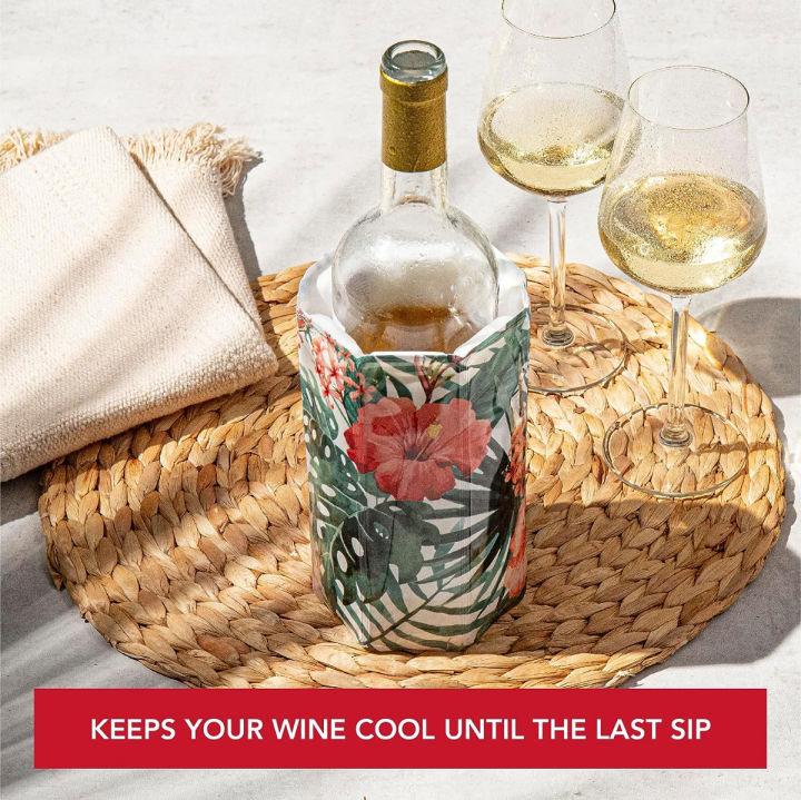 vacu-vin-active-cooler-wine-chiller-reusable-flexible-wine-bottle-cooler-floral-print-wine-cooler-sleeve-for-standard-size-bottles-insulated-wine-bottle-chiller-to-keep-wine-cold