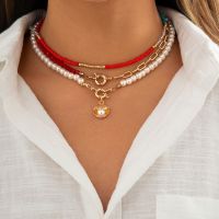 【DT】hot！ Boho Imitation-Pearl Colorful Bead Chain Necklace for Scallop Buckle Pendant Choker Jewelry Accessories