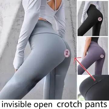 Sexy Open Crotch Light Pink Leggings With Hidden Zippers For Women