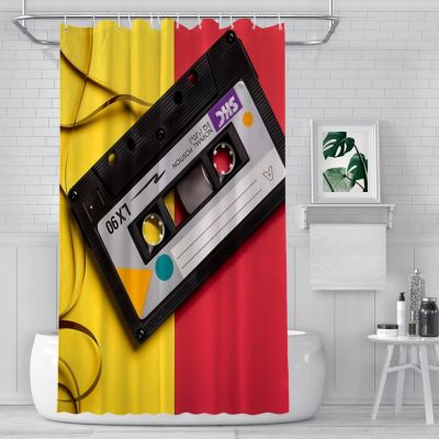 Tape Shower Curtains Recorded Music Cassette Old School Waterproof Fabric Creative Bathroom Decor with Hooks Home Accessories