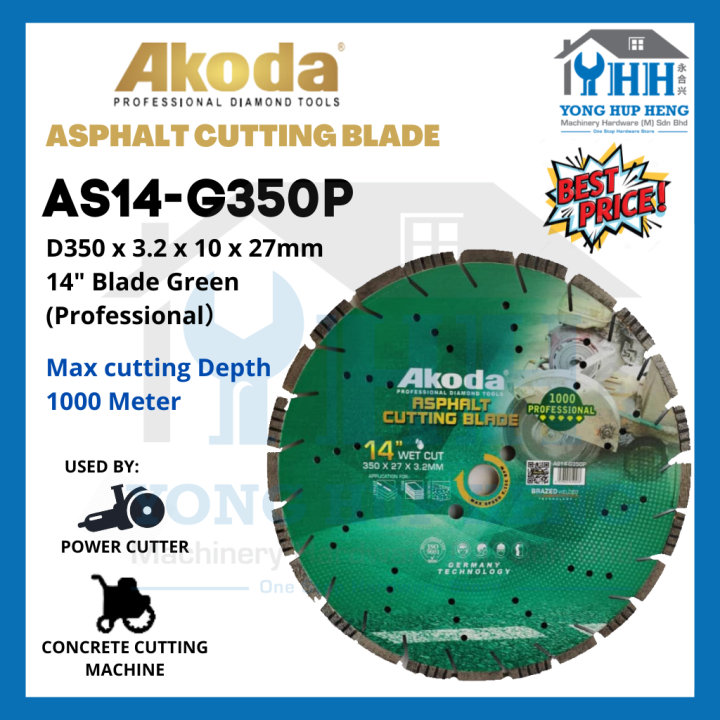 14" 350mm AKODA Asphalt Road Cutting Blade Green (Professional) AS14