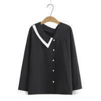 【มีไซส์ใหญ่】Plus Size XL-5XL White Black Long Sleeved Tops Womens Solid Officewear Blouse Workwear Blusas